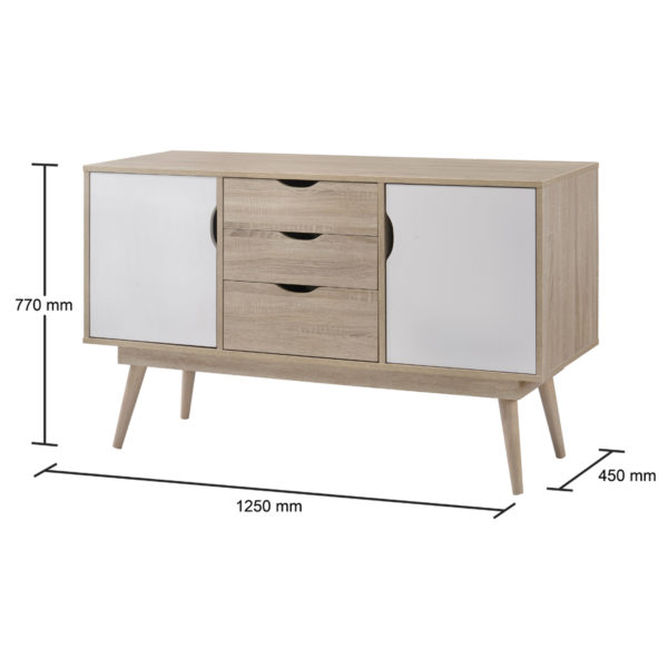 Halifax Sideboard with 2 Doors & 3 Drawers | Sonoma Oak & White | Self Assembly