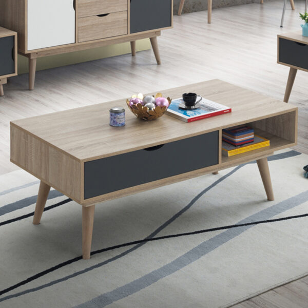 Halifax 1 Drawer Coffee Table | Sonoma Oak & Dark Grey | Self Assembly