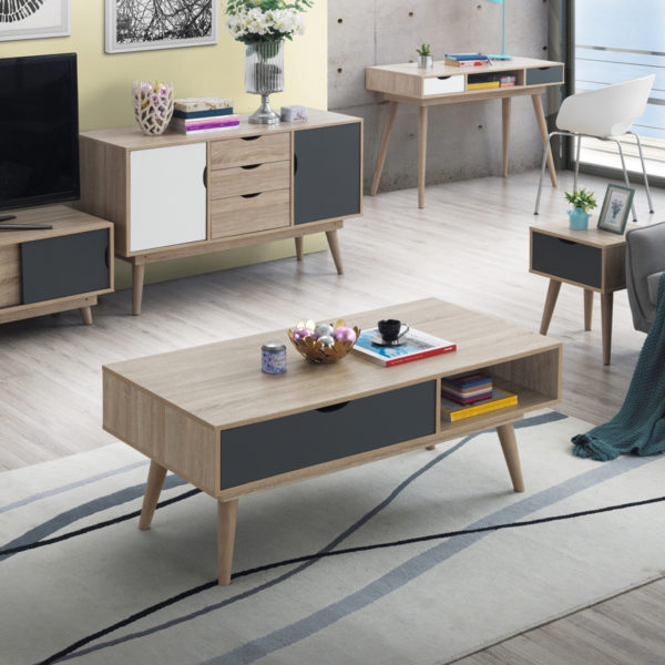 Halifax 1 Drawer Coffee Table | Sonoma Oak & Dark Grey | Self Assembly