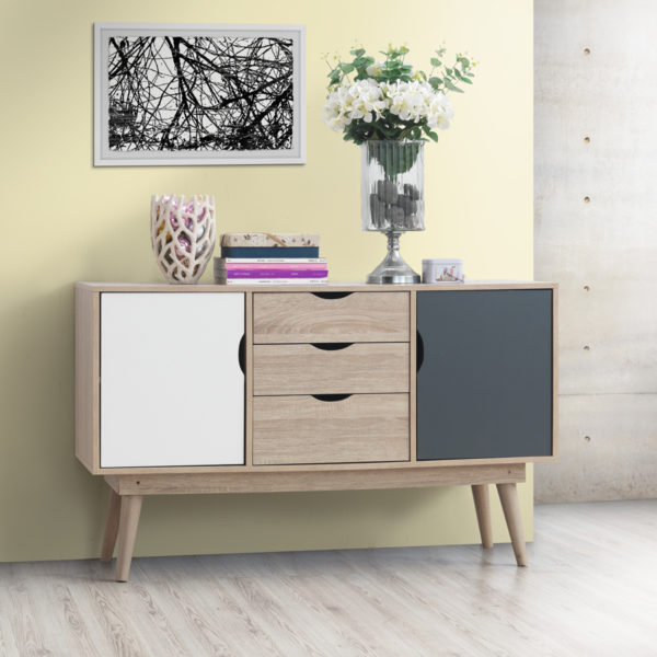 Halifax Sideboard with 2 Doors & 3 Drawers | Sonoma Oak & Dark Grey | Self Assembly