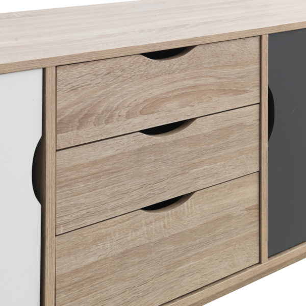Halifax Sideboard with 2 Doors & 3 Drawers | Sonoma Oak & Dark Grey | Self Assembly