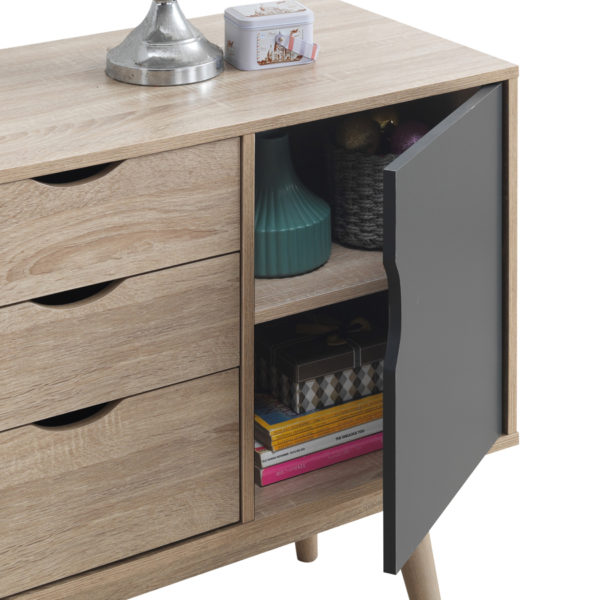 Halifax Sideboard with 2 Doors & 3 Drawers | Sonoma Oak & Dark Grey | Self Assembly