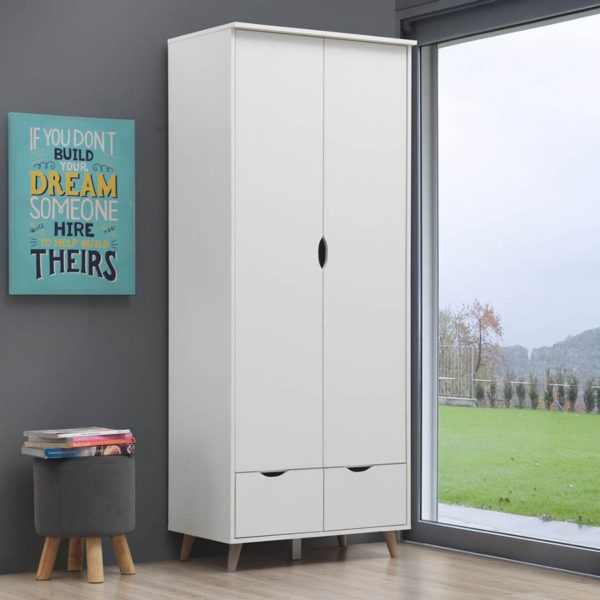 Pemberton 2 Door Wardrobe with 2 Drawers | White | Self Assembly