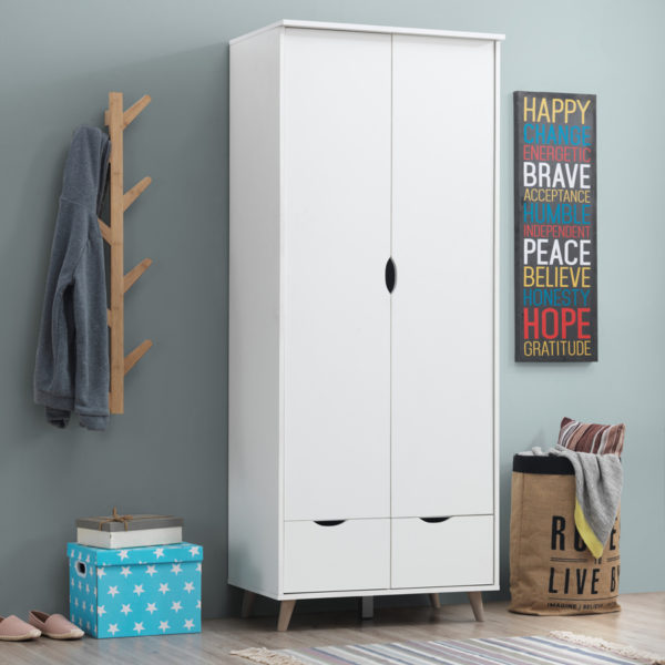 Pemberton 2 Door Wardrobe with 2 Drawers | White | Self Assembly