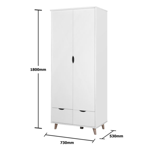 Pemberton 2 Door Wardrobe with 2 Drawers | White | Self Assembly