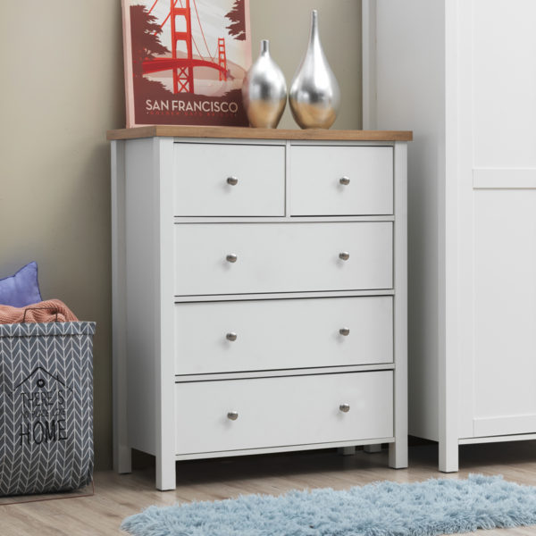 Glastonbury 2+3 Drawer Chest | White | Self Assembly