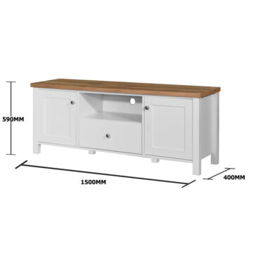 Glastonbury White 2 Door 1 Drawer TV Cabinet 150cm
