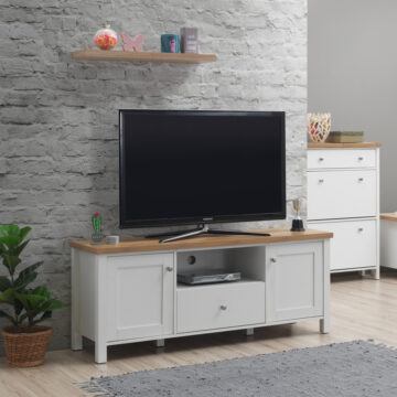 Glastonbury TV Cabinet with 2 Doors & 1 Drawer | White | Self Assembly