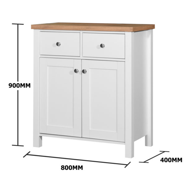 Glastonbury Compact Sideboard 2 Doors & 2 Drawers | White | Self Assembly