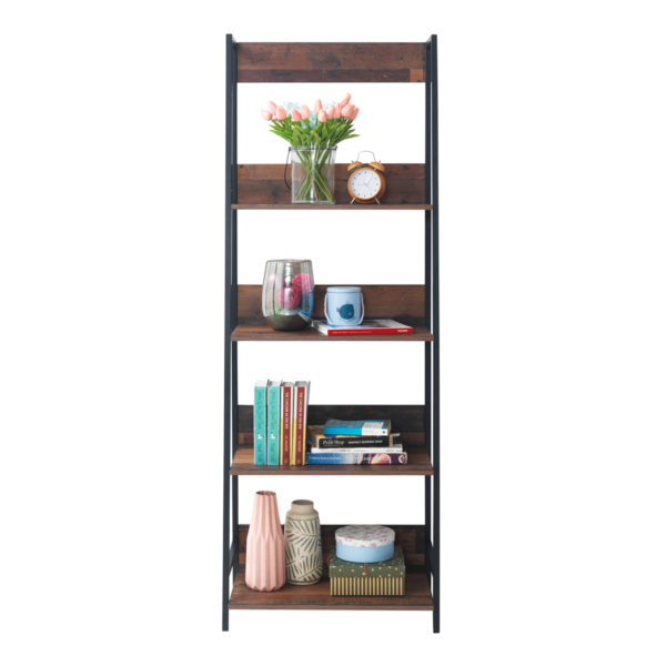 Ashford Bookcase with 4 Shelves | Oak | Metal Frame | Self Assembly