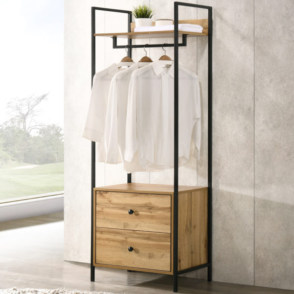 Mersey Open Wardrobe with 2 Drawers | Oak | Self Assembly | Clearance