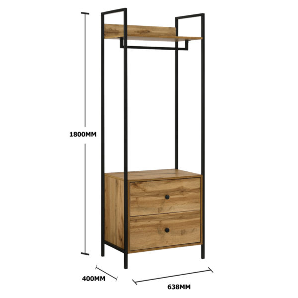 Mersey Open Wardrobe with 2 Drawers | Oak | Self Assembly | Clearance