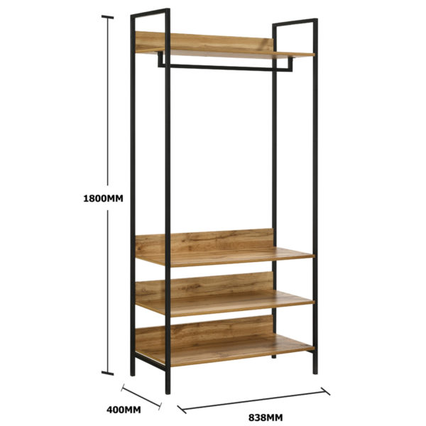 Mersey Open Wardrobe with 4 Shelves | Oak | Self Assembly