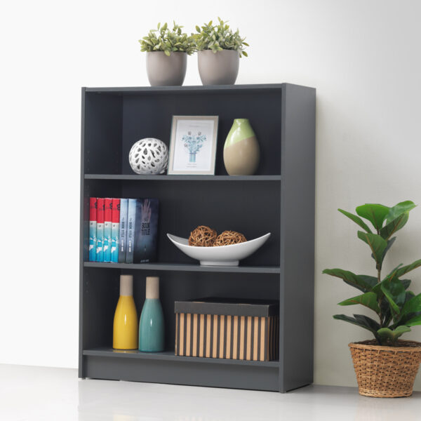 Colbrook Grey Low Wide Bookcase | Dark Grey | Self Assembly