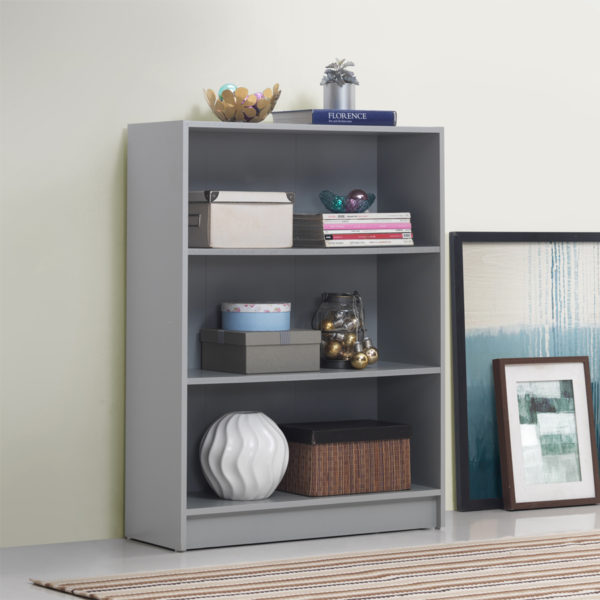 Colbrook Grey Low Wide Bookcase | Grey | Self Assembly