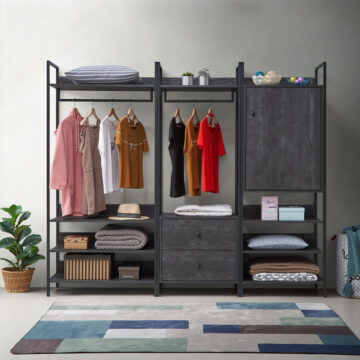 Mersey Black Open Wardrobe with Drawers