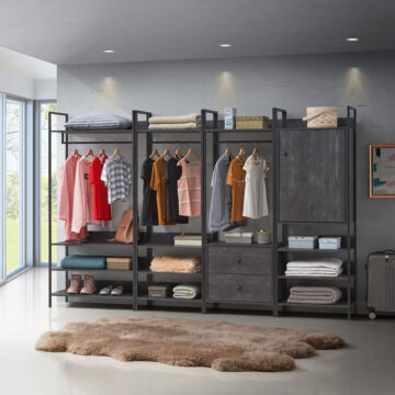 Mersey Black Open Wardrobe with Drawers