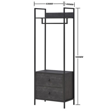 Mersey Black Open Wardrobe with Drawers
