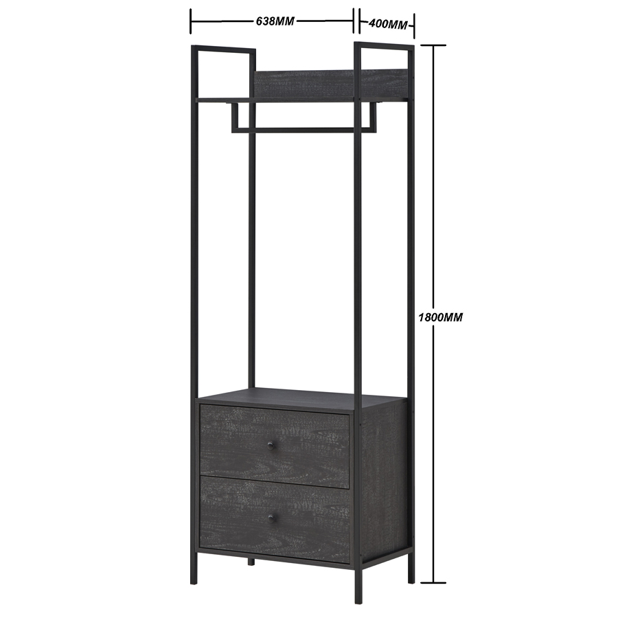 Mersey Open Wardrobe with 2 Drawers | Black | Self Assembly | Oak World
