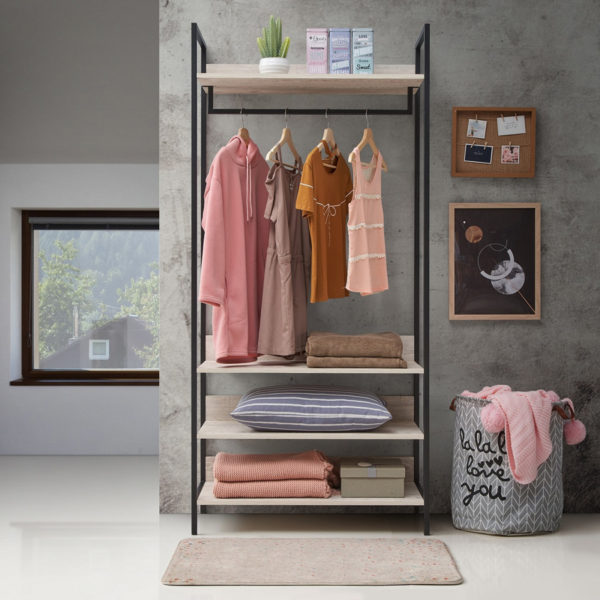 Mersey Open Wardrobe with 4 Shelves | Ash Oak | Self Assembly