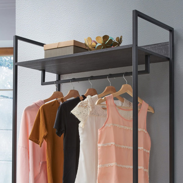 Mersey Open Wardrobe with 4 Shelves | Black | Self Assembly
