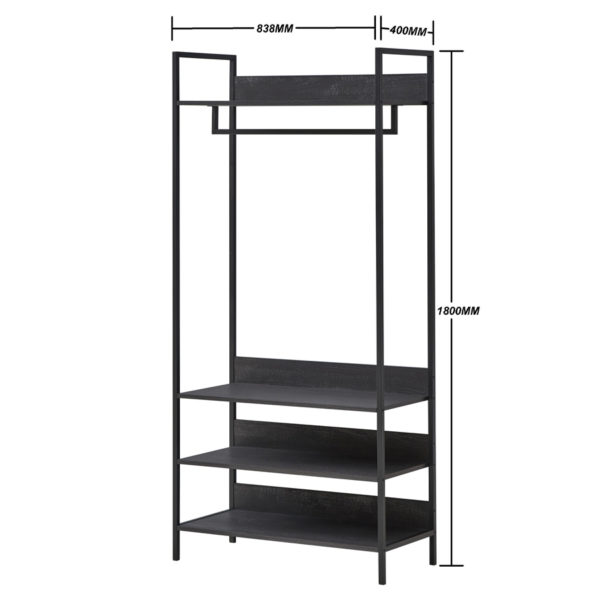 Mersey Open Wardrobe with 4 Shelves | Black | Self Assembly