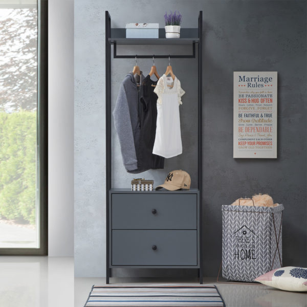 Mersey Open Wardrobe with 2 Drawers | Dark Grey | Self Assembly