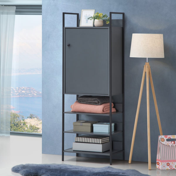 Mersey Storage Cabinet with 1 Door & 3 Shelves | Dark Grey | Self Assembly