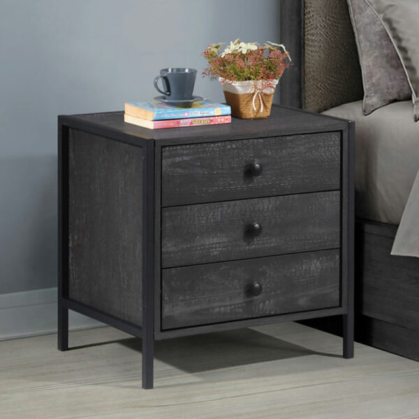 Mersey Nightstand with 3 Drawers | Black | Bedside Table | Self Assembly