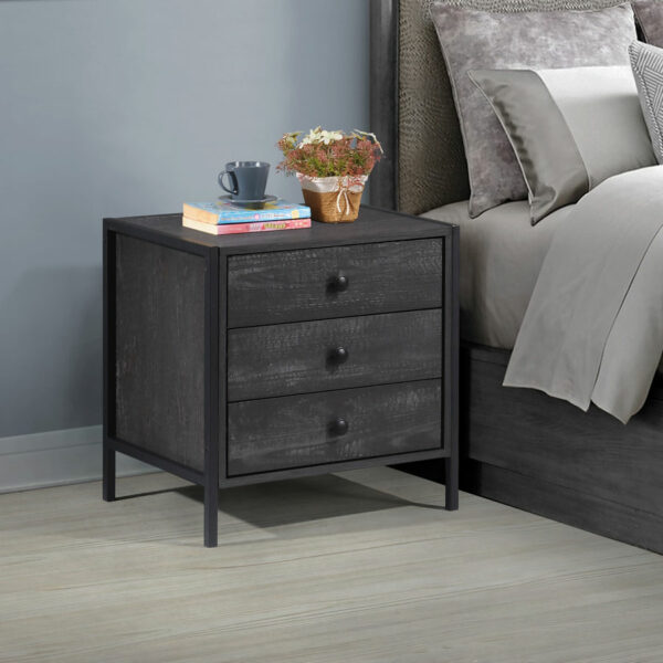 Mersey Nightstand with 3 Drawers | Black | Bedside Table | Self Assembly