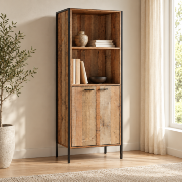 Trimdon Storage Bookcase with 2 Doors | Rustic Oak
