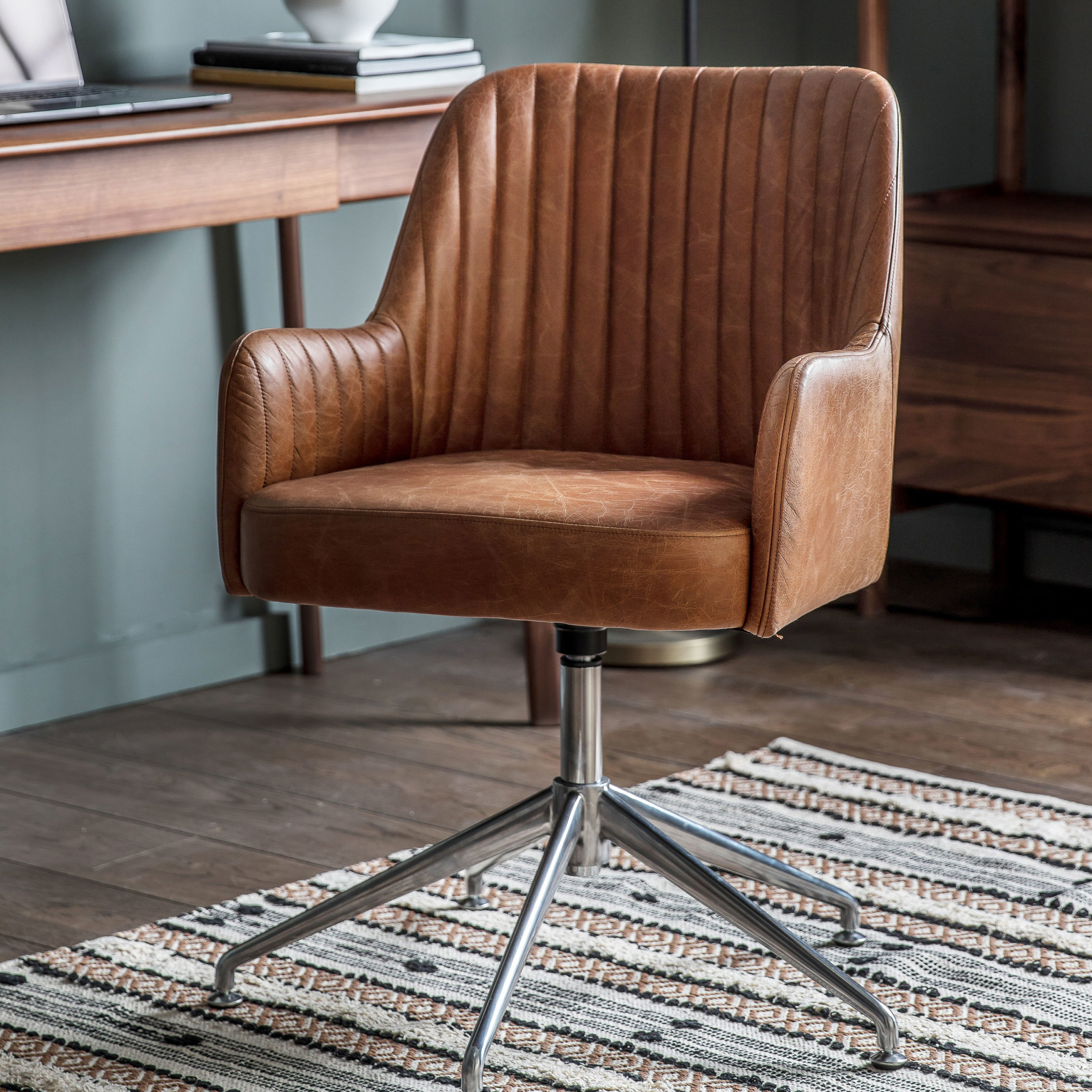 Landon Swivel Chair Vintage Brown Leather Oak World