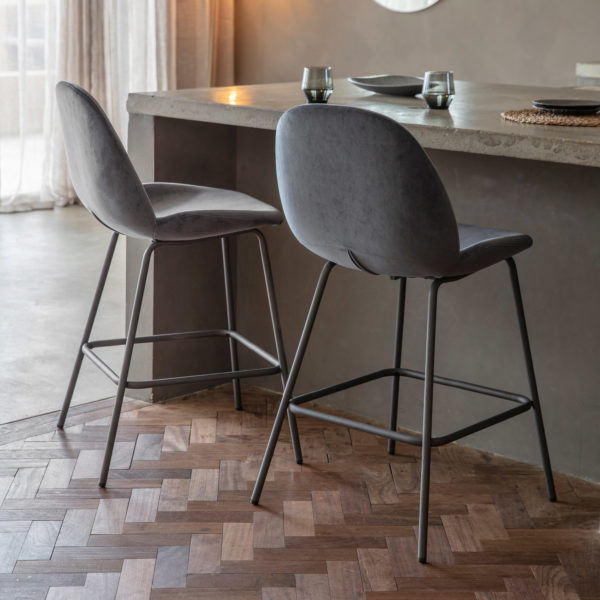 Archie Pair of Bar Stools | Dark Grey Velvet