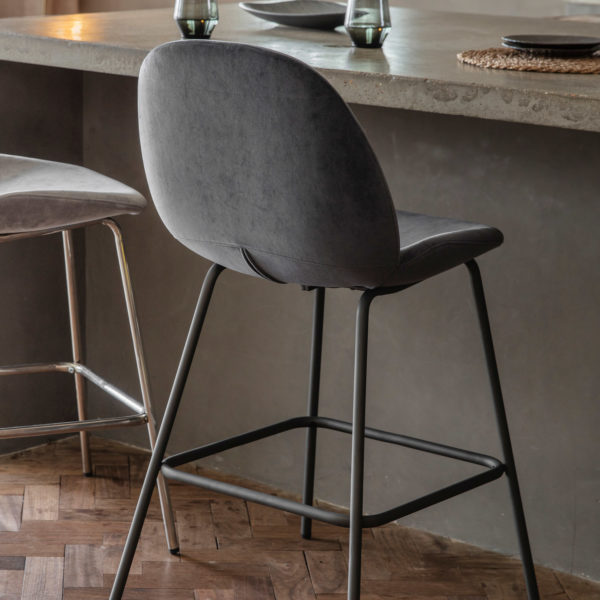 Archie Pair of Bar Stools | Dark Grey Velvet