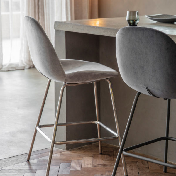 Archie Pair of Bar Stools | Light Grey Velvet