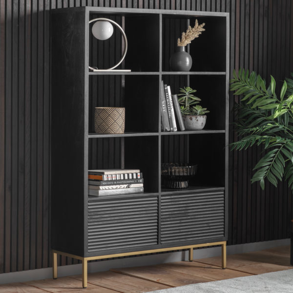 Allendale 2 Door Open Display Unit | Black | Gold