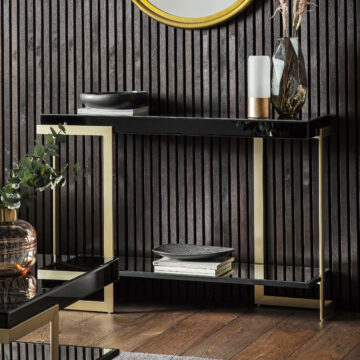 Wolfden Black Console Table | Gold Finish Frame