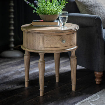 Gaulle Ash Round 1 Drawer Side Table