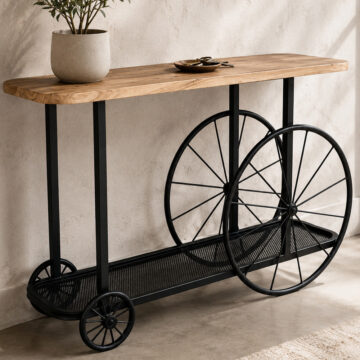 Houghton Industrial Dark Grey Console Table | Wheeled