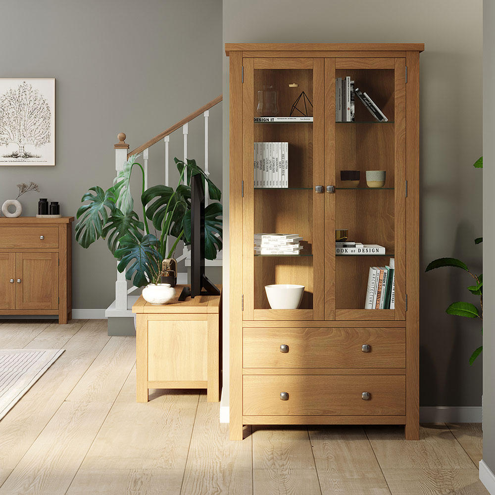 Wynyard Display Cabinet with Glass Doors & Sides | Oak World