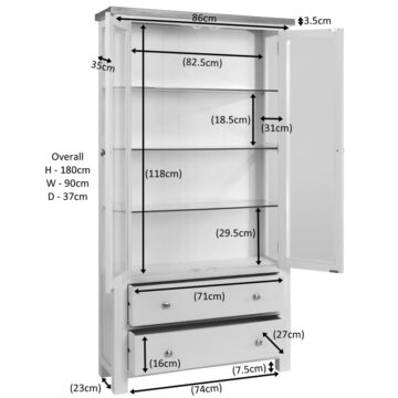 Wynyard Grey 2 Door 2 Drawer Glass Display Cabinet