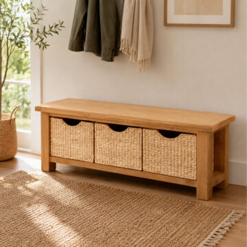 Belmont Bench With 3 Baskets | Oak