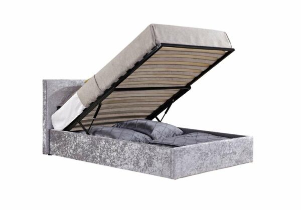 Lucan Single Ottoman Bed | Steel Crushed Velvet Grey