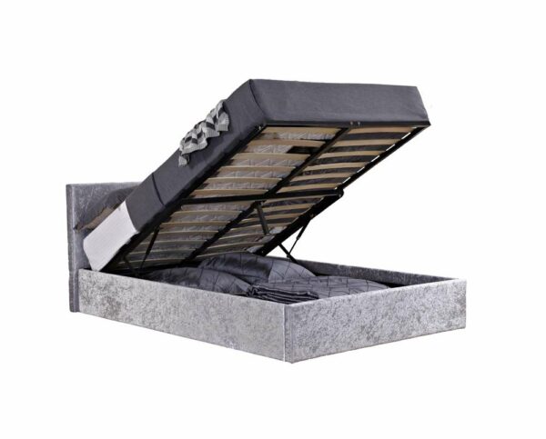 Lucan King Ottoman Bed | Steel Crushed Velvet Grey