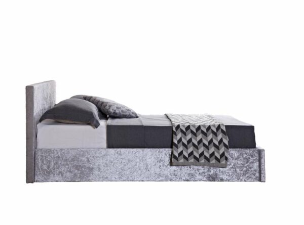 Lucan King Ottoman Bed | Steel Crushed Velvet Grey