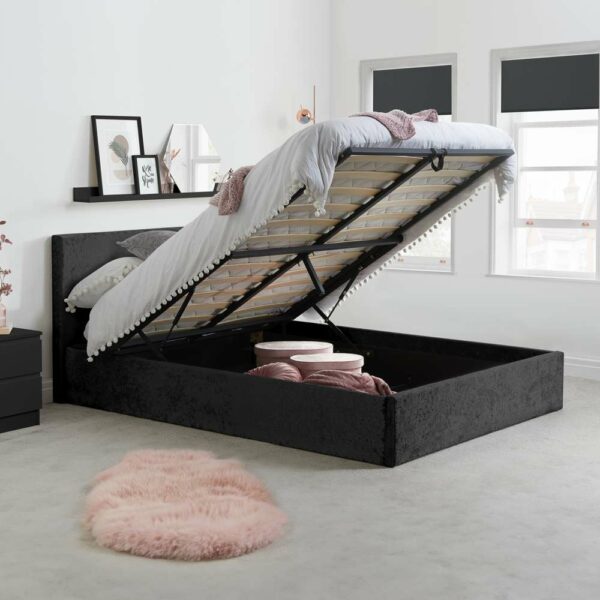Lucan Double Ottoman Bed | Black Crushed Velvet