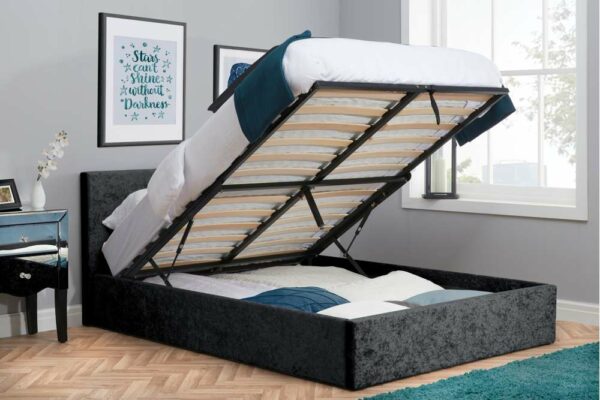 Lucan King Ottoman Bed | Black Crushed Velvet