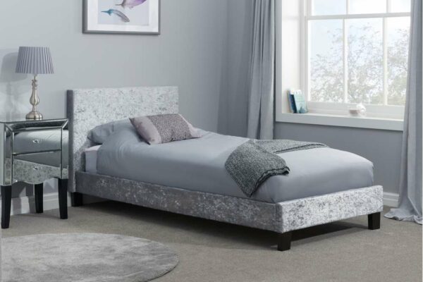 Lucan Small Double Bed | Steel Crushed Velvet Grey