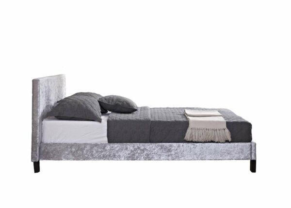 Lucan Small Double Bed | Steel Crushed Velvet Grey