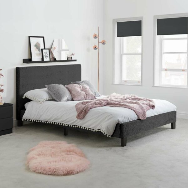 Lucan Double Bed | Black Crushed Velvet